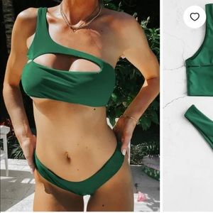 Green one shoulder bikini set